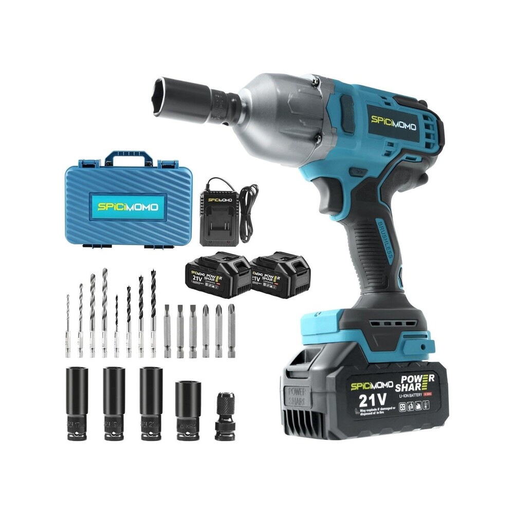 1/2 inch Cordless Gun Impact Wrench 1200N.m High Torque Heavy Duty 2x 4.0Ah Batt